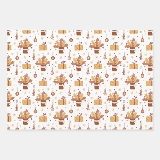 Boho Pastel Kerstboom Decor Element Patroon Inpakpapier Vel (Voorkant 3)