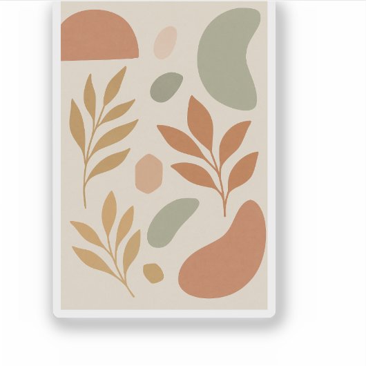 Boho Pastel Leaves Custom Sticker | Modern Botanic (Voorkant)