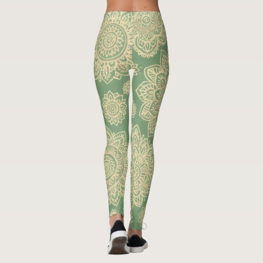 Boho Pastel Mandala Sage Green Leggings (Achterkant)