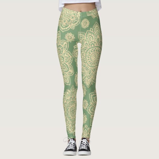 Boho Pastel Mandala Salie Groen Leggings (Voorkant)