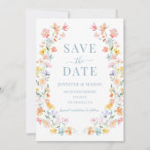 Boho Pastel Meadow Flowers Bewaar de datum Foto Kaart (Voorkant)