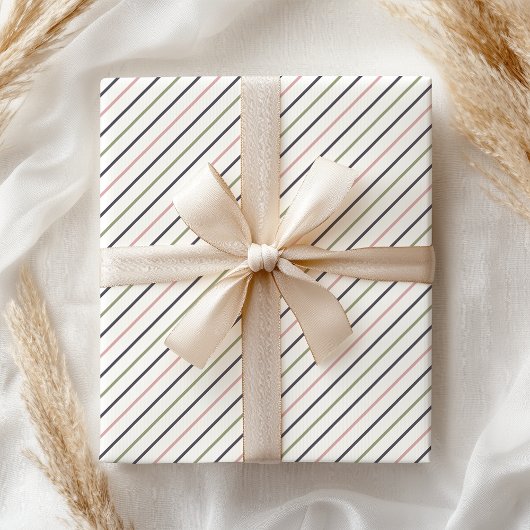 Boho Pastel Moderne Roze Groen Grijs Strepen Cadeaupapier