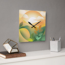 Boho Pastel Nature Painting Landscape Clock Vierkante Klok