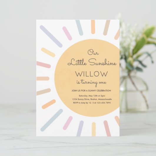 Boho Pastel Ons Kleine Zonneschijn Verjaardagsfees Kaart (Staand voorkant)