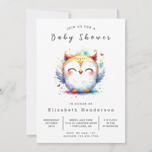 Boho Pastel Owl Baby shower Kaart (Voorkant)