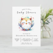 Boho Pastel Owl Baby shower Kaart (Staand voorkant)