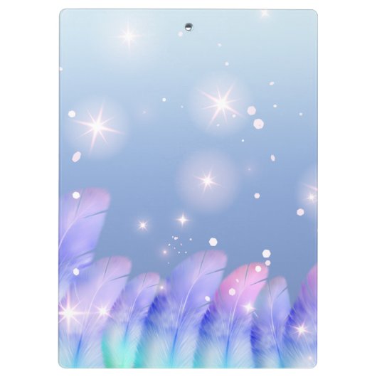 Boho Pastel Paars Pink Feathers Sparkles Klembord (Achterkant)