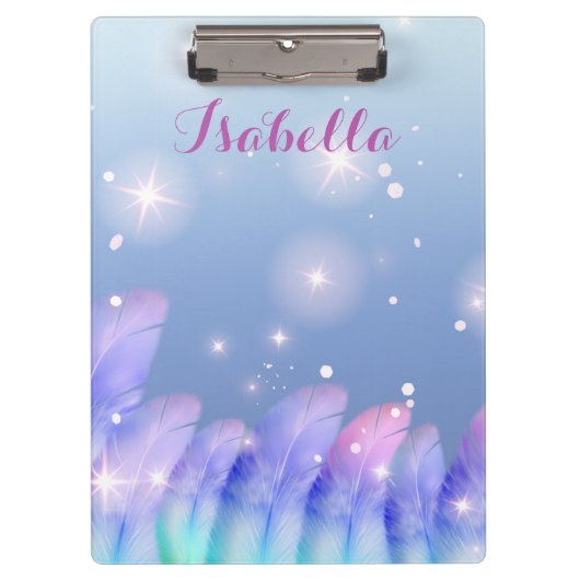 Boho Pastel Paars Pink Feathers Sparkles Klembord (Voorkant)