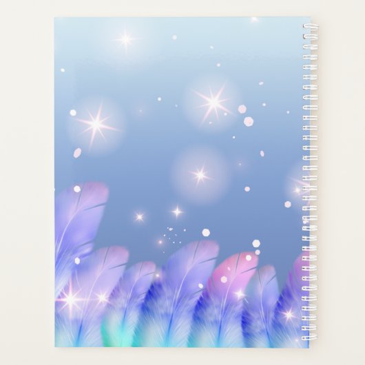 Boho Pastel Paars Pink Feathers Sparkles Planner (Achterkant)