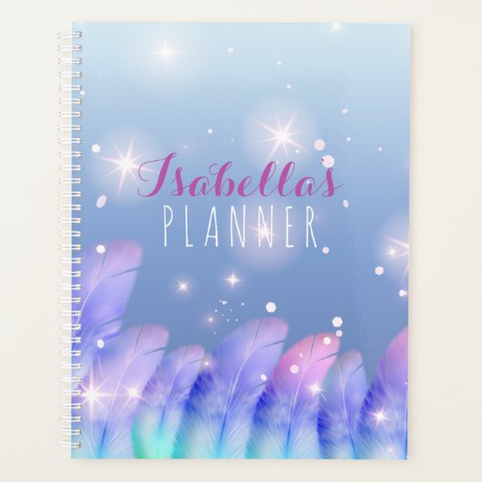 Boho Pastel Paars Pink Feathers Sparkles Planner (Voorkant)