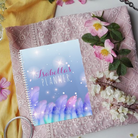 Boho Pastel Paars Pink Feathers Sparkles Planner