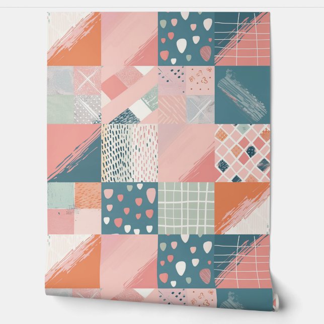 Boho Pastel Patchwork Naadloos Patroon Behang (Afrollen)