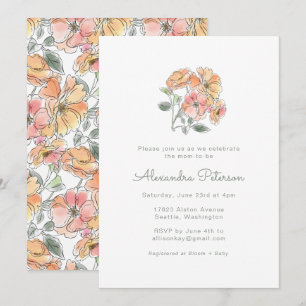 Boho Pastel Peach Waterverf Floral Baby shower Kaart