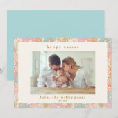 Boho  Pastel Pink Blue Floral Paasfoto Feestdagenkaart (Voorkant / Achterkant)