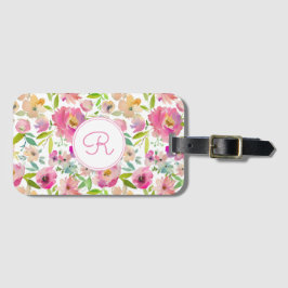 Boho Pastel Pink Floral Waterverf Botanisch Bagagelabel
