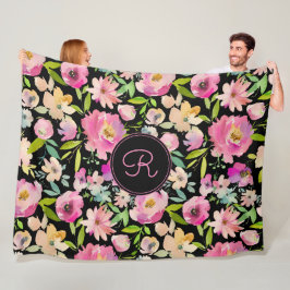 Boho Pastel Pink Green Floral Waterverf Botanisch Fleece Deken