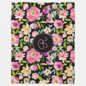 Boho Pastel Pink Green Floral Waterverf Botanisch Fleece Deken (Voorkant)