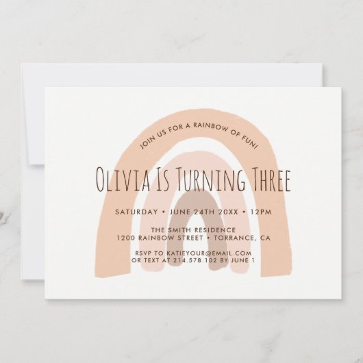 Boho Pastel Rainbow 3rd Verjaardag Uitnodiging (Voorkant)
