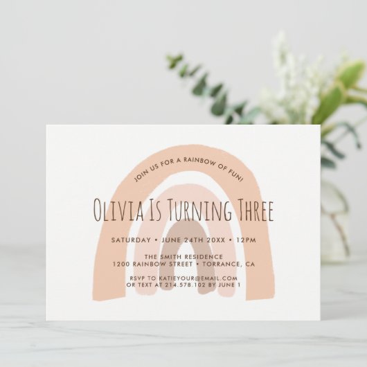 Boho Pastel Rainbow 3rd Verjaardag Uitnodiging (Staand voorkant)
