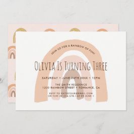 Boho Pastel Rainbow 3rd Verjaardag Uitnodiging