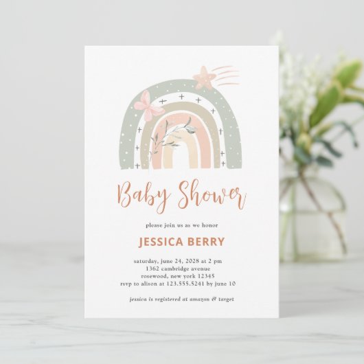 Boho Pastel Rainbow Baby shower Kaart (Staand voorkant)