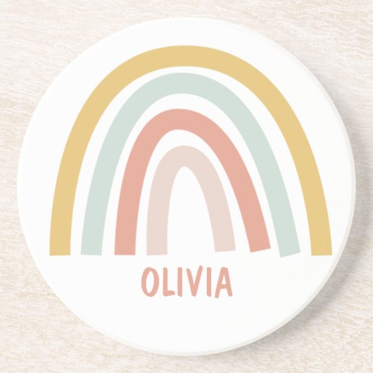 Boho Pastel Rainbow gepersonaliseerd Zandsteen Onderzetter (Voorkant)