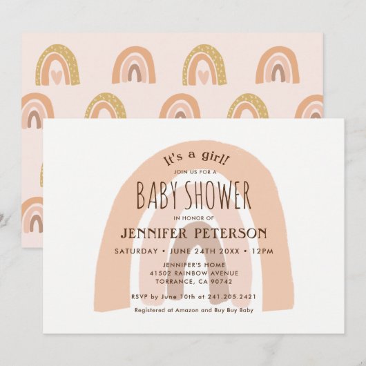 Boho Pastel Rainbow Het is een meisje Baby shower Kaart (Voorkant / Achterkant)