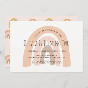 Boho Pastel Rainbow Second Birthday Invitation Kaart