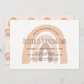 Boho Pastel Rainbow Uitnodiging tweede verjaardag (Voorkant / Achterkant)