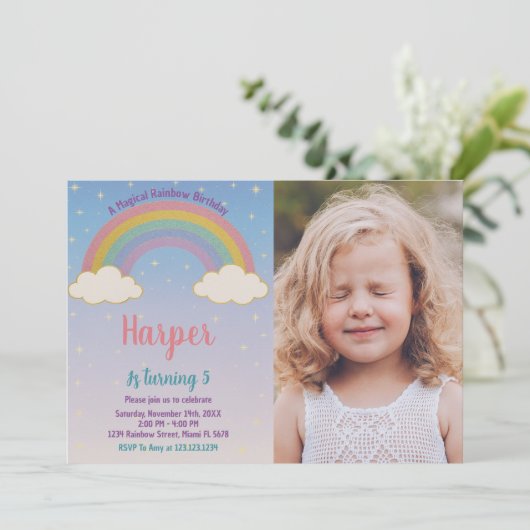 Boho Pastel Rainbow verjaardagsuitnodiging Kaart (Staand voorkant)