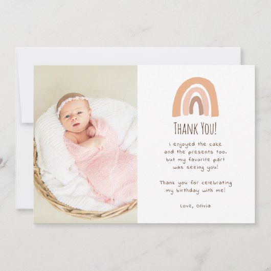 Boho Pastel Regenboog 1e Verjaardag Foto Bedankt Kaart (Voorkant)