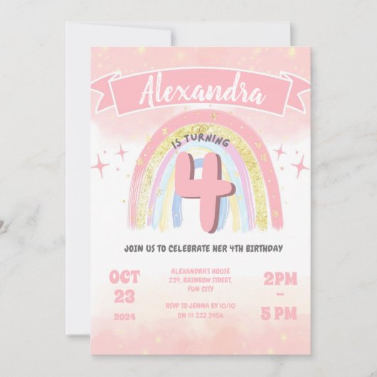 Boho Pastel Regenboog 4e Vier Verjaardag Meisje Gl Kaart (Voorkant)