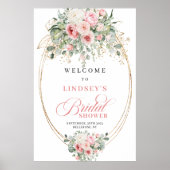 Boho Pastel Roze Bloemen Stof Bruidsdouche Poster (Voorkant)