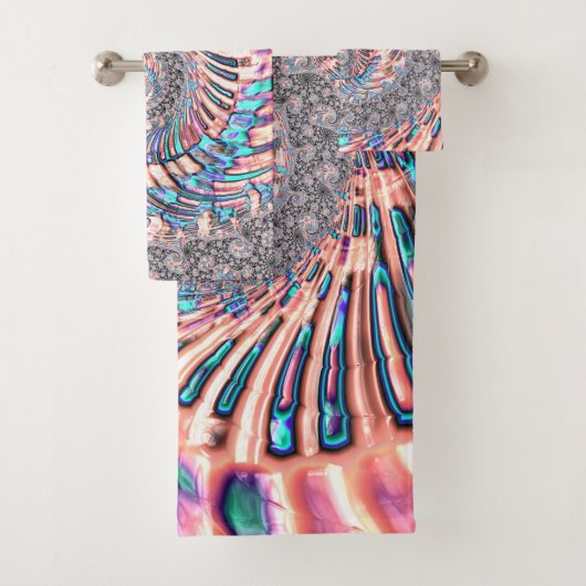 Boho Pastel Roze en Blauwe Spiraal Abstract Fracta Bad Handdoek (Insitu)