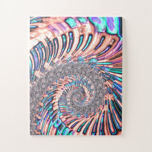 Boho Pastel Roze en Blauwe Spiraal Abstract Fracta Legpuzzel (Verticaal)