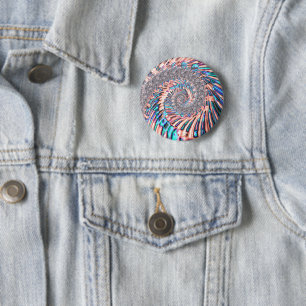 Boho Pastel Roze en Blauwe Spiraal Abstract Fracta Ronde Button 5,7 Cm