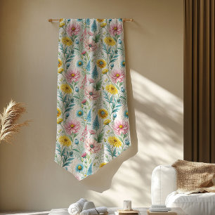 Boho Pastel Roze Gele Wilde Bloemen Charm Fleece Deken