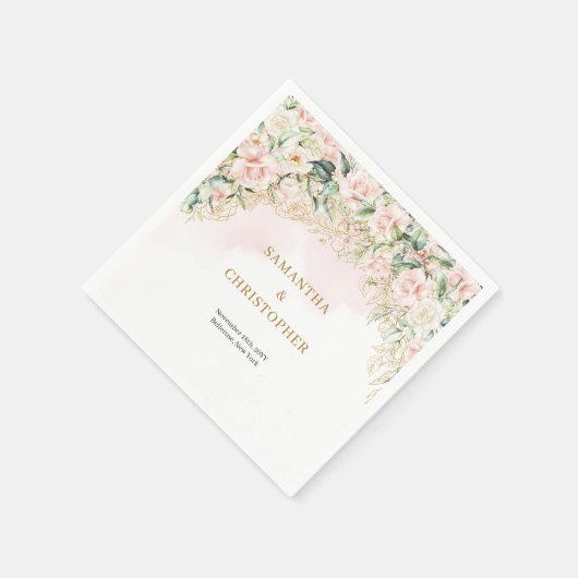 Boho pastel roze rozen eucalyptus gouden bruiloft servet (Hoek)