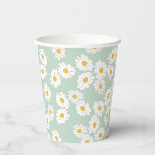 Boho Pastel Sage Daisies Bloemen Aangepast Baby sh Papieren Bekers (Achterkant)