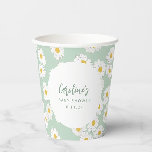 Boho Pastel Sage Daisies Bloemen Aangepast Baby sh Papieren Bekers (Voorkant)