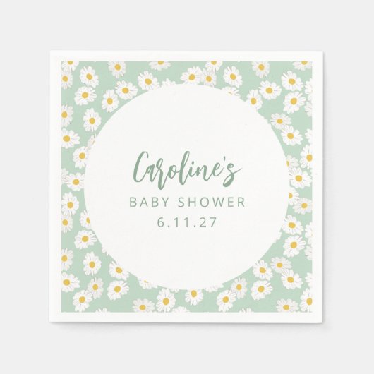 Boho Pastel Sage Daisies Bloemen Aangepast Baby sh Servet (Voorkant)