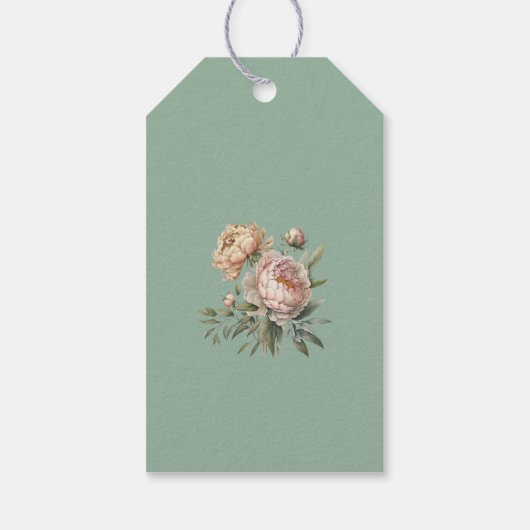 Boho pastel salie groen blush roze pioenrozen brui cadeaulabel (Achterkant)