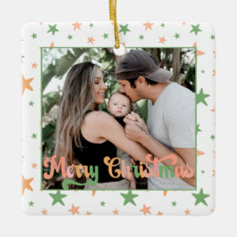 BOHO Pastel Star Patroon Een foto Vrolijk Kerstfee Keramisch Ornament