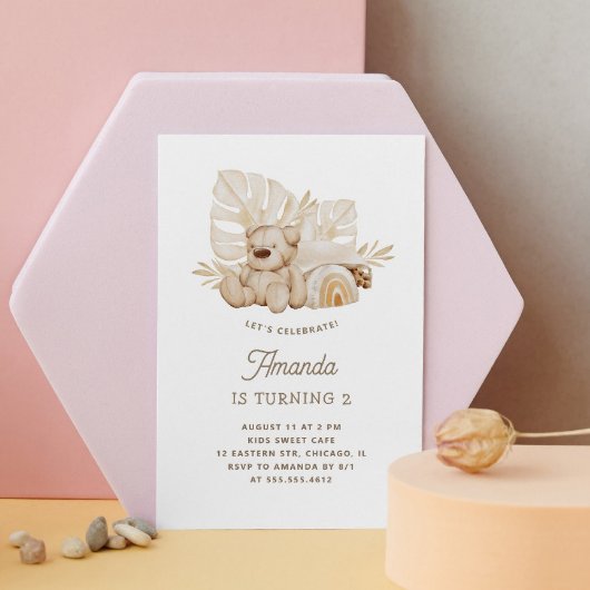 Boho Pastel Teddy Bear | Schattige verjaardagsfees Kaart