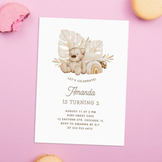 Boho pastel Teddybeer speelgoed. Schattigee kinder Kaart