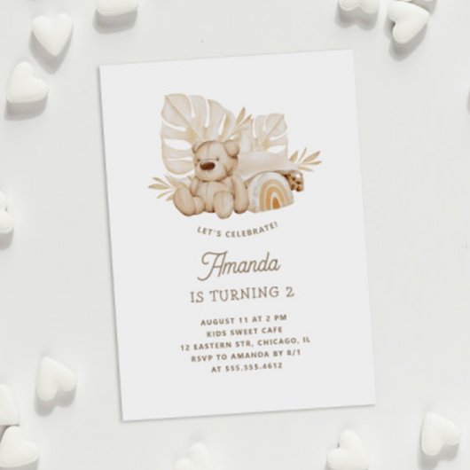 Boho pastel Teddybeer speelgoed. Schattigee kinder Kaart