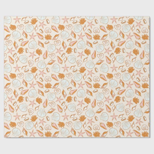 Boho Pastel Terracotta Roze Zeeschelp Wrapping Cadeaupapier (Vlak)