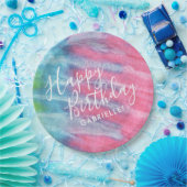 Boho Pastel Tie Dye Happy Birthday met naam Papieren Bordje (Feest)