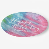 Boho Pastel Tie Dye Happy Birthday met naam Papieren Bordje (Gekanteld)