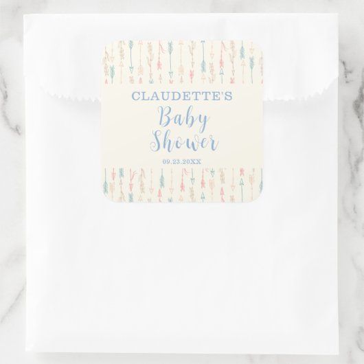Boho Pastel Tribal Arrow Baby shower Vierkante Sticker (Tas)